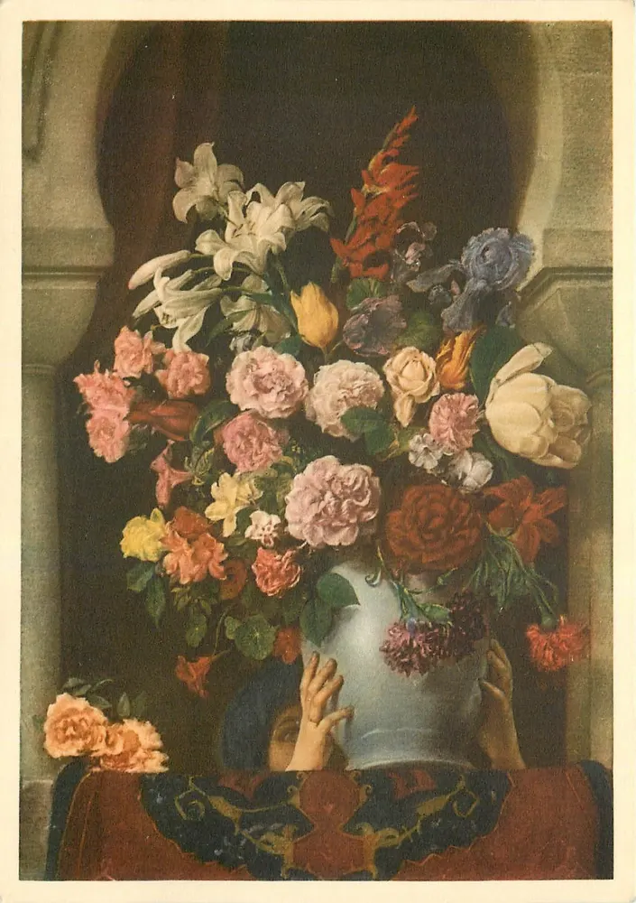 Blumenstrauß — Nachbildung eines Gemäldes von F. Hayez — Éliscromia Z. Zacchetti, Mailand - Vorderseite