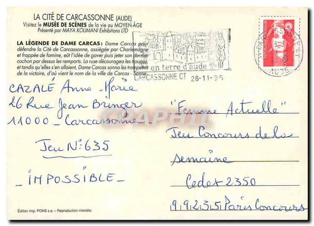 A Cidade de Carcassonne — Dame Carcas — Editor Imp. PONS s.a. - Verso