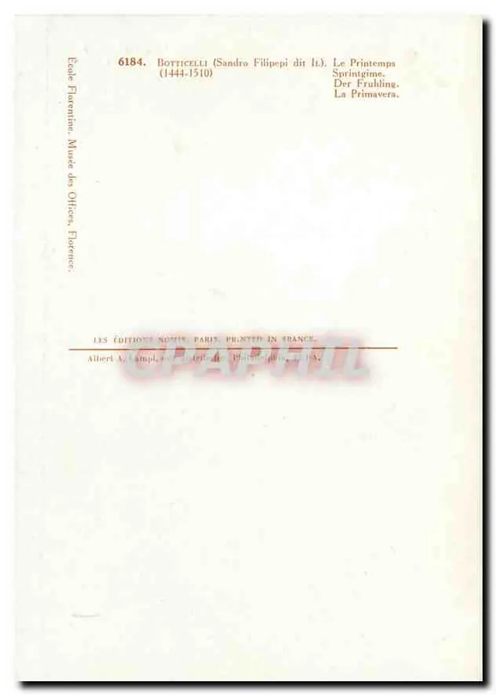 A Primavera — Escola Florentina — Botticelli (Sandro Filipepi dit It.) — Editora: Les Éditions Nomus, Paris - Verso