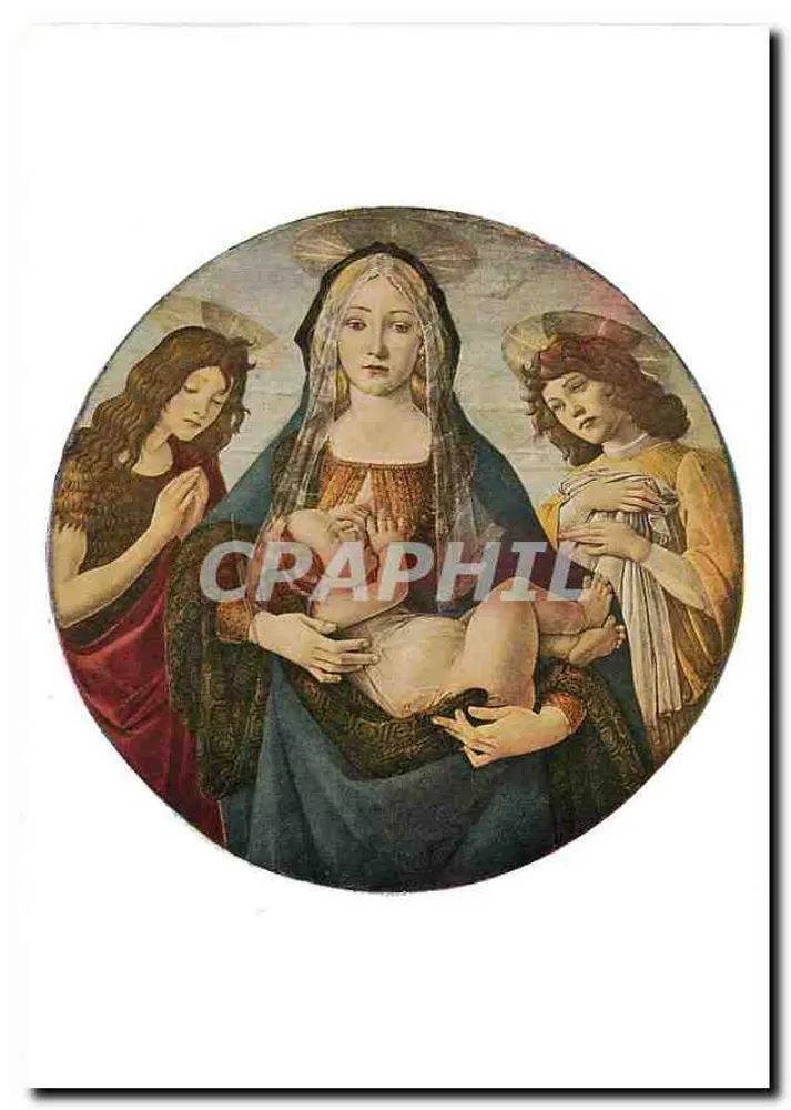 Tondo: A Virgem e o Menino com São João e um anjo — estúdio de Sandro Botticelli (ca. 1445-1510) — National Gallery, Londres - Frente