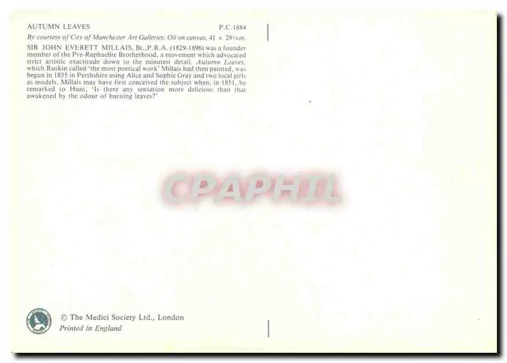 Outono — folhas — The Medici Society Ltd., Londres, P.C. 1884 - Verso