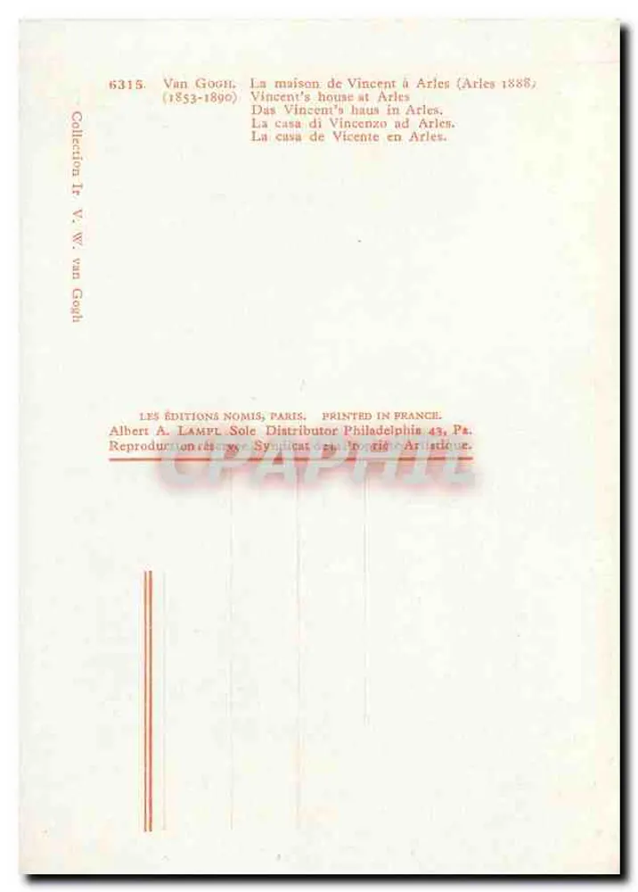 La casa de Vincent en Arles — 1888 — Éditions Nomis, París - Reverso