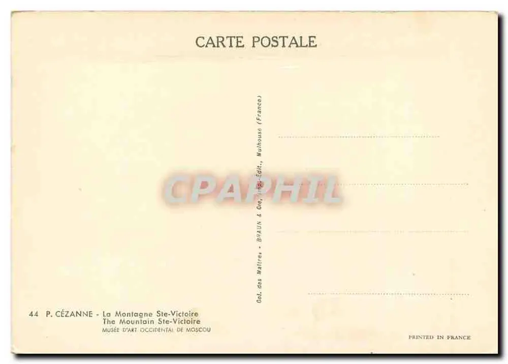 La Montagne Ste-Victoire — peinture d'après Cézanne — édit. Beaun & One, Mulhouse - Verso