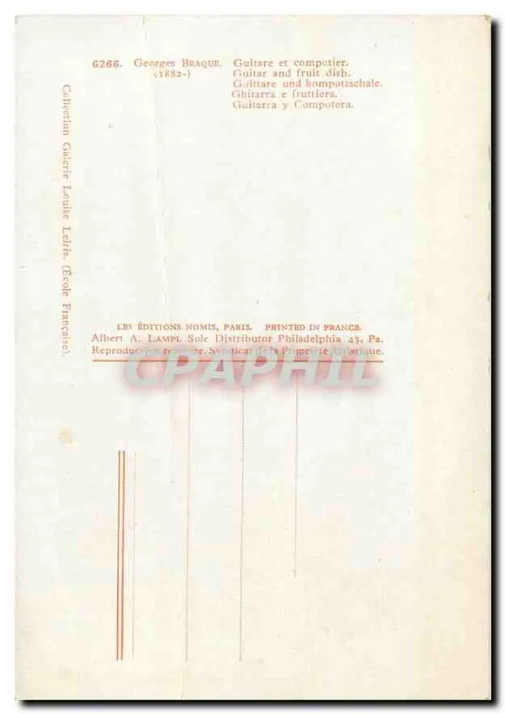 Guitarra e fruteira — reprodução de Georges Braque — Éditions Nomis, Paris - Verso
