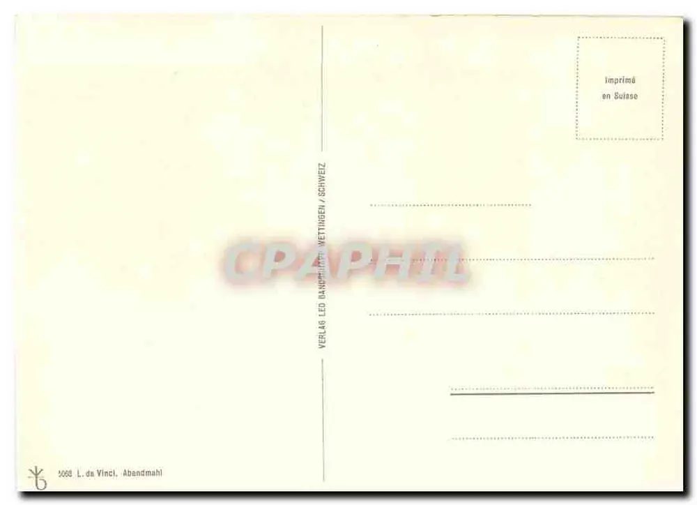 O Jantar de Pedro — reprodução da pintura de Leonardo da Vinci — editor VERLAG LEOPOLD WETTINGEN / SCHWEIZ - Verso