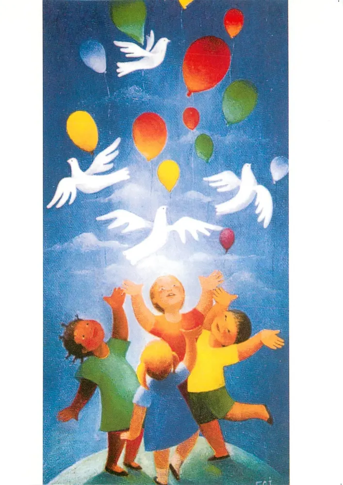 Crianças, mensageiros da paz — Pintura realizada para o BICE por F. Collandre-Jacquelin — BICE Paris - Frente