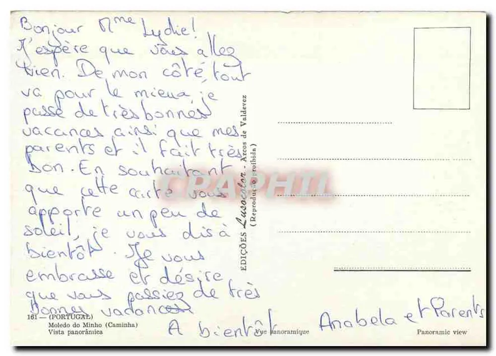 Moledo do Minho — vista panorâmica — Éditions Lusocolor, n°161 - Verso