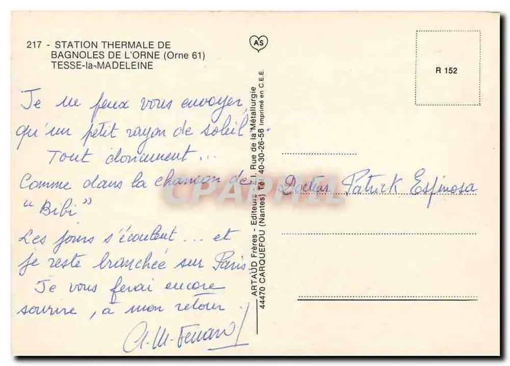 Bagnolles-de-l'Orne — Tesse-la-Madeleine — widok panoramiczny z Termami, Kasynem, Zamekiem Tesse, Aleją Dante, Doliną Cour i Pedalosami - Rewers
