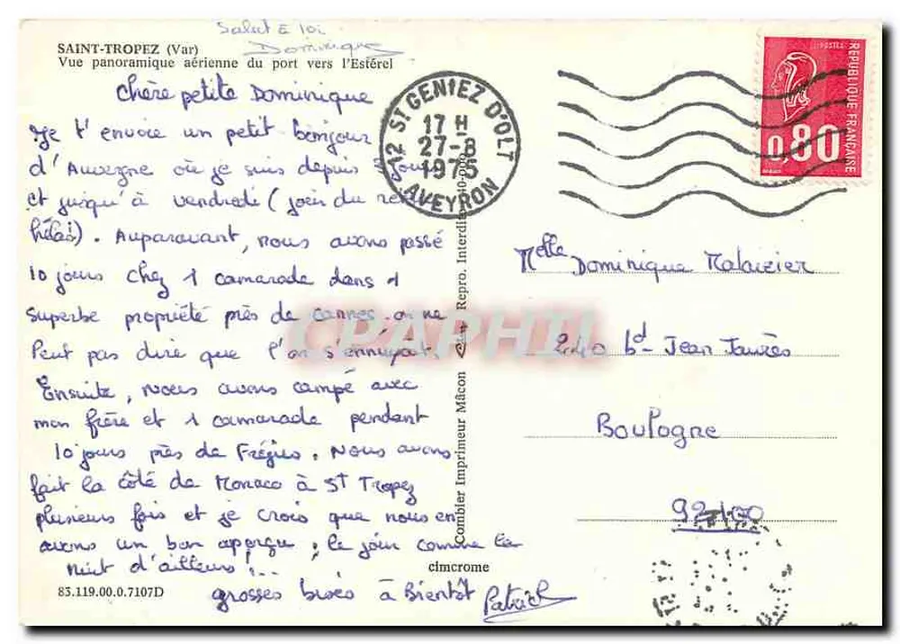 Beauvau Fixe — Panoramische Luftaufnahme des Hafens Richtung Estérel — Drucker Dini - Rückseite
