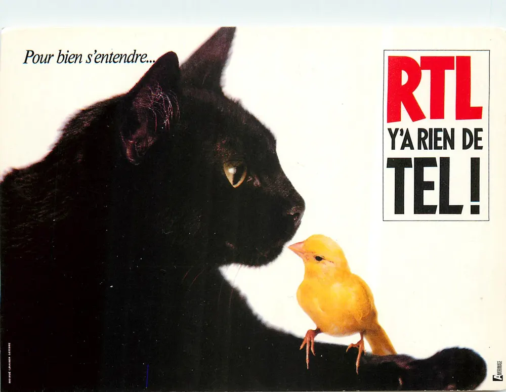 Gatto nero e uccello giallo — pubblicità per RTL — Agenzia Meunie/Granier-Deferre - Recto