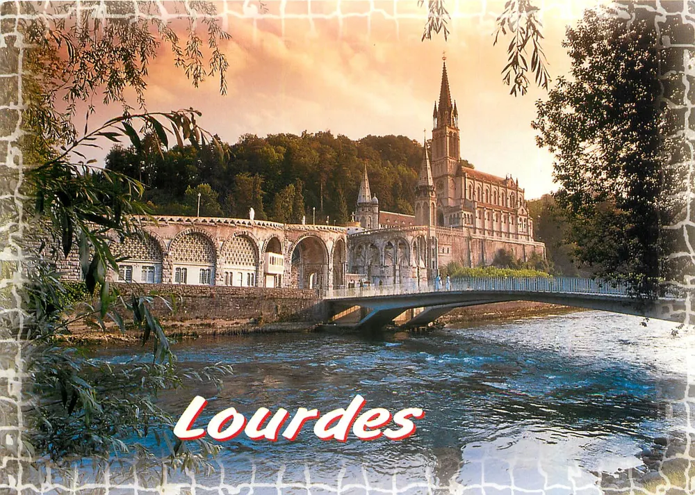 Lourdes — Die Basilika, der Gave und die neuen Brücken — Ausgabe A. DOUCET - Vorderseite