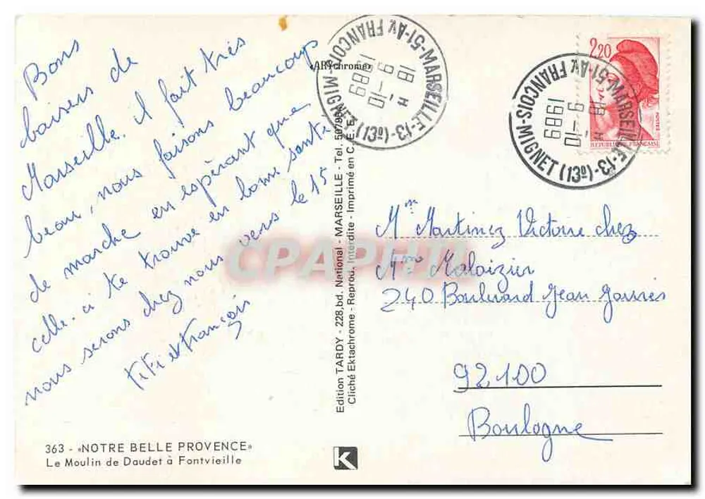 Le Moulin de Daudet à Fontvieille — Édition Tardy — n°363 - Verso