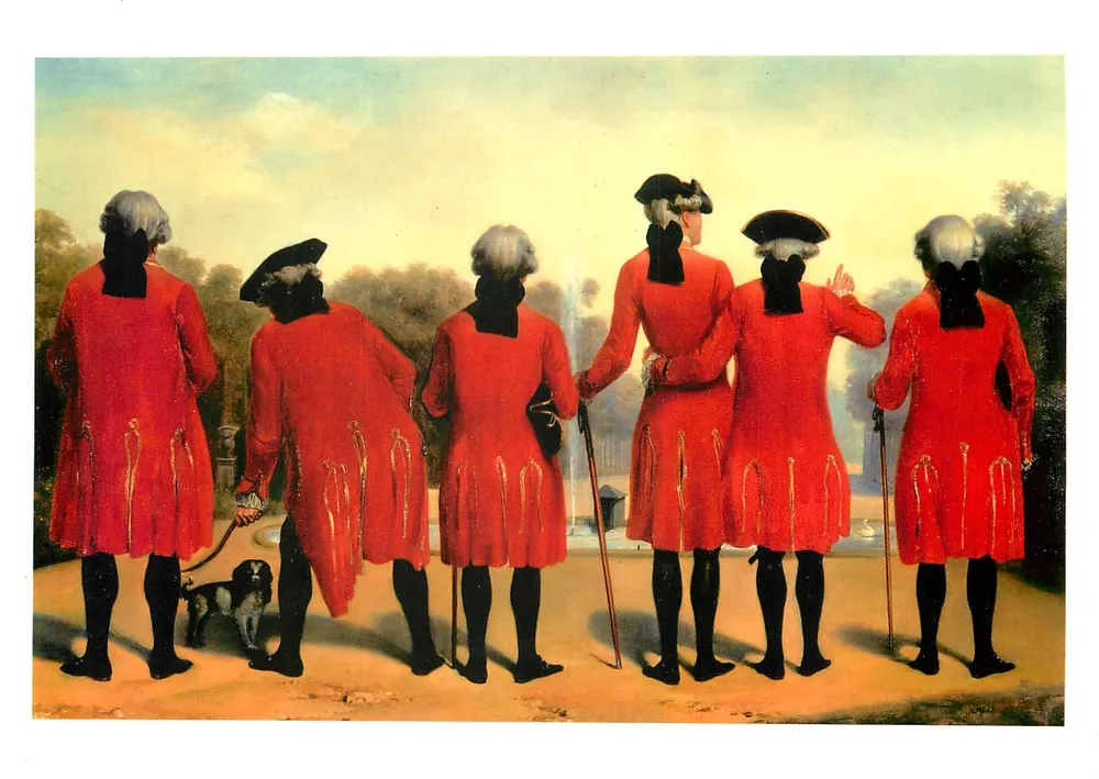 Les Gentilshommes du duc d'Orléans dans l'habit de Saint-Cloud — copie d'une gouache de Louis Carrogis dit Carmontelle (1717-1806) — Les Arts Décoratifs, Paris - Recto