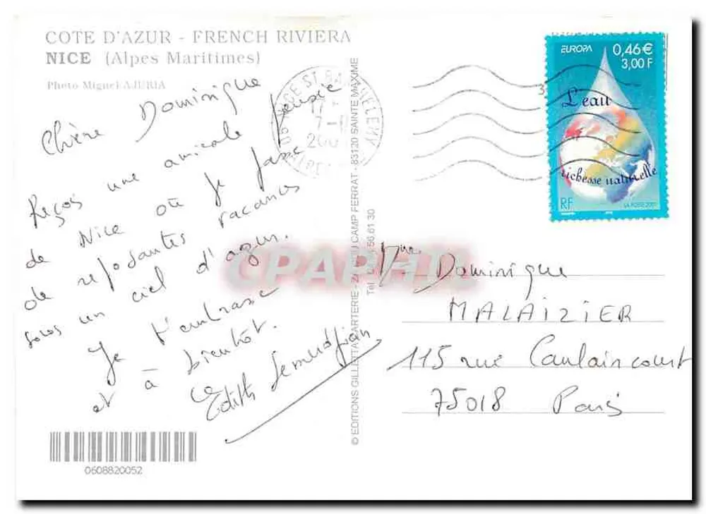 Côte d'Azur - Nice - Riviera Francesa — Éditions Gillier - Verso