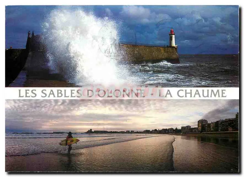 Les Sables d'Olonne - La Chaume — efeito de onda na grande ponta e pôr do sol - Frente