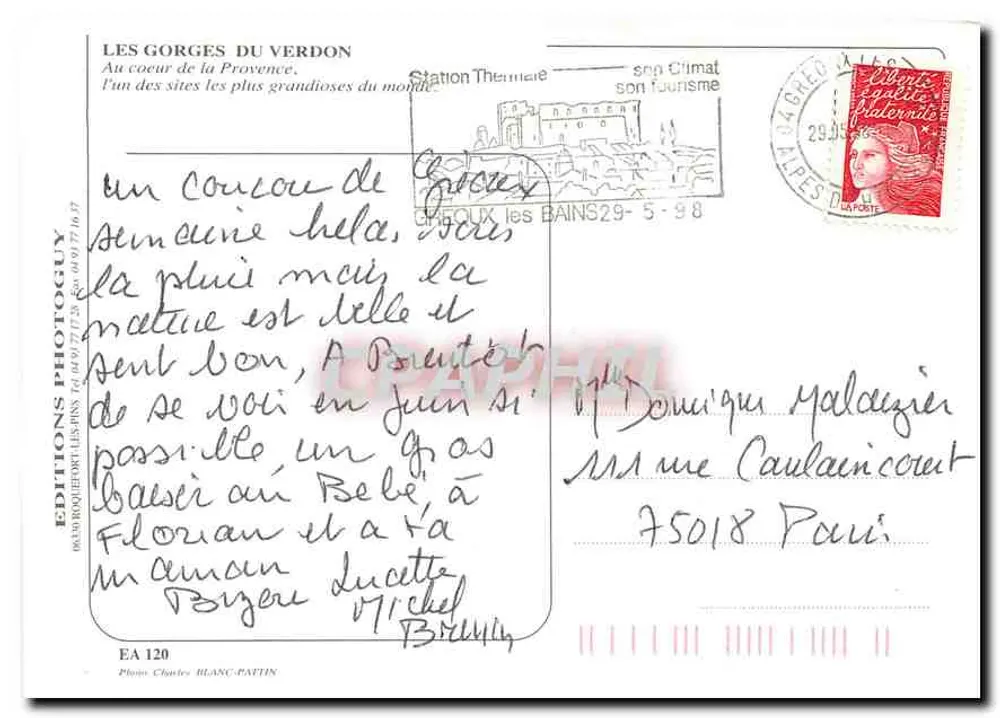 As Gorges do Verdon — Alta Provença — Éditions Photoguay - Verso