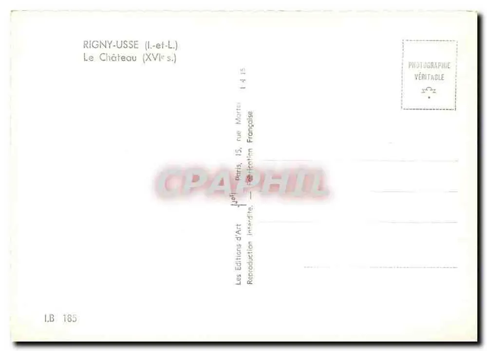 Rigny-Usse — O Castelo (século XVI) — Les Éditions d'Art, Paris - Verso