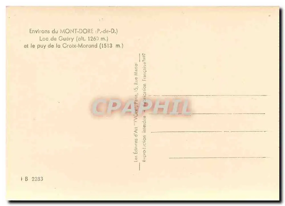 See von Guéry — Puy de la Croix-Morand — Editions d'Art Yvonne, Paris - Rückseite