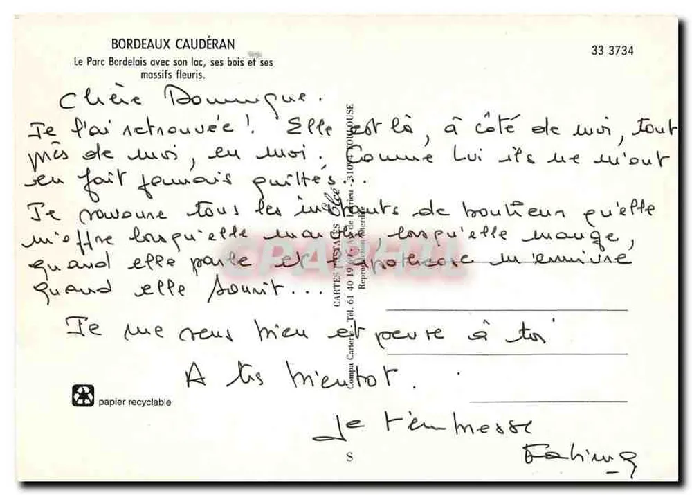 O Parque Bordelais — vista panorâmica — Editora Elcée, n°33 3734 - Verso
