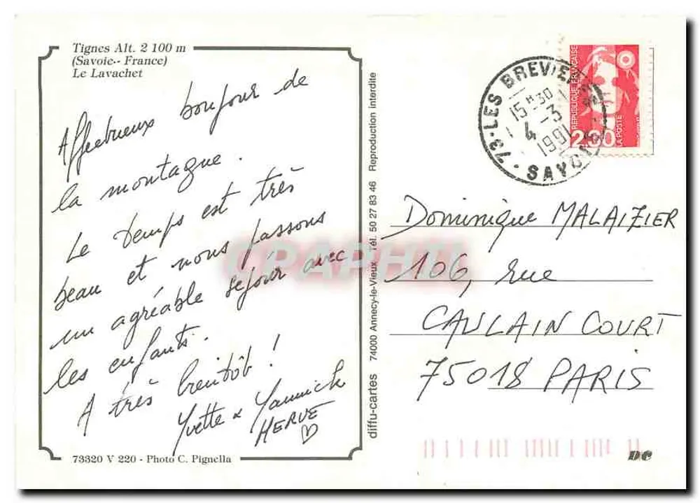 Tignes — station de ski enneigée — diffu-cards - Verso