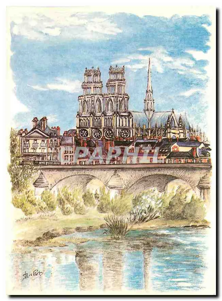 Orléans - A Catedral Santa-Croix — gouache de Jacqueline Gallet, editada por Ligneau - Frente
