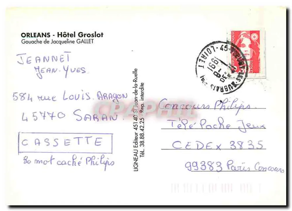 Hotel Groslot — Orléans — editora Gouache de Jacqueline Gallet, n° 451.40 - Verso