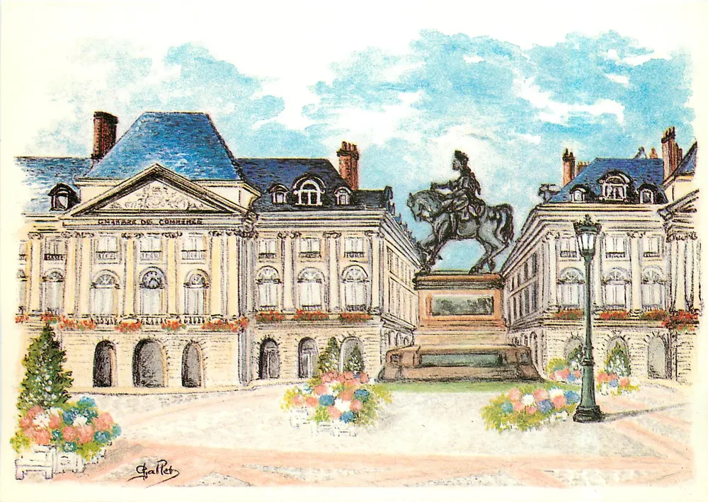 Orléans — Place du Martoi — statua jeździecka — gouache Jacqueline Gallet - Awers