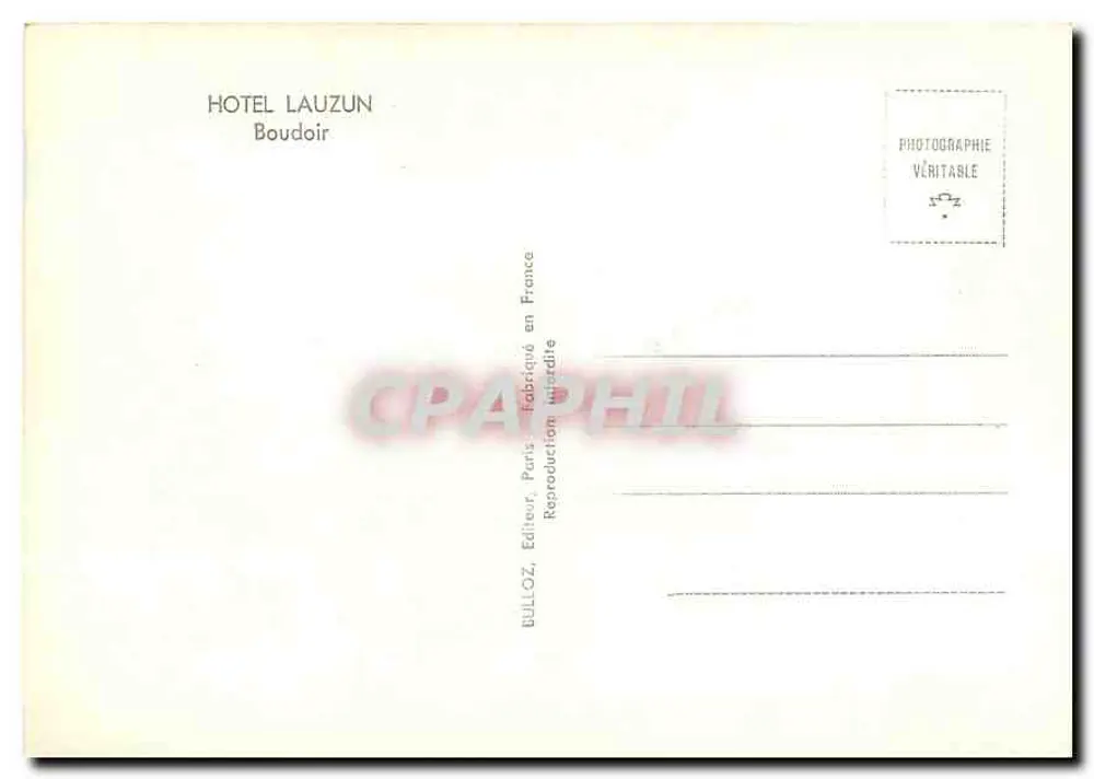 Interior ricamente decorado — Hotel Lauzun — Editor Bulloz, Paris - Verso