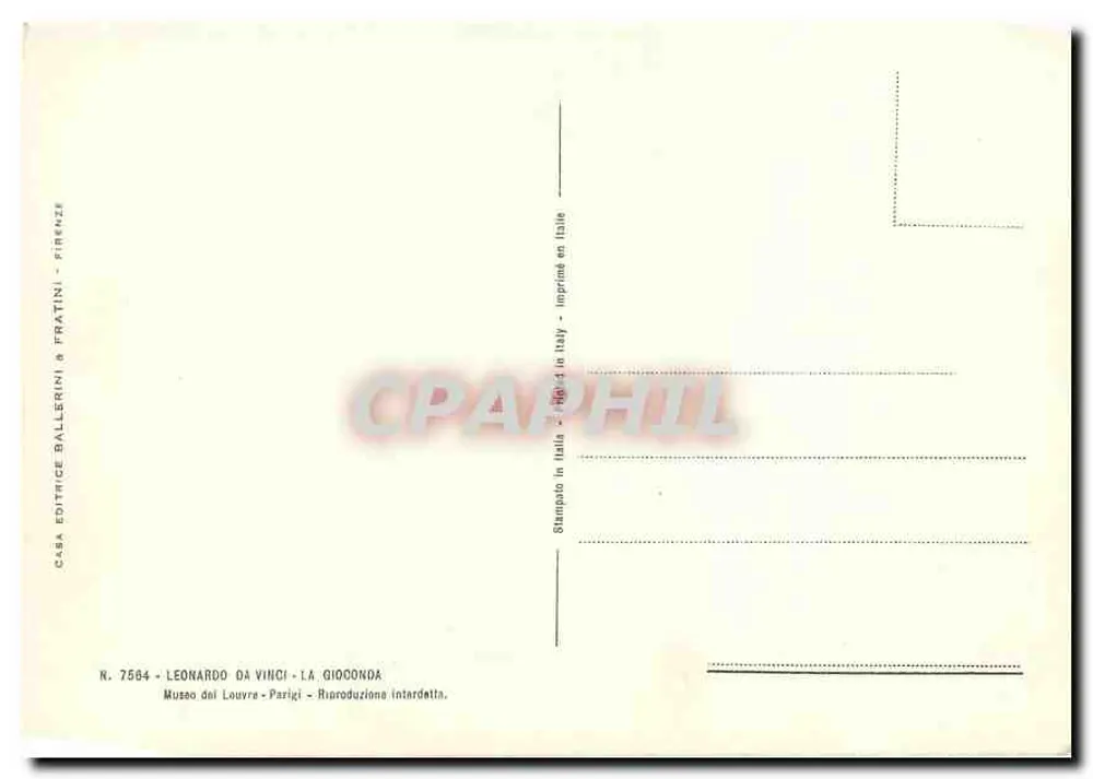 A Mona Lisa — reprodução — Casa Editrice Ballerini & Fratini, n° 7564 - Verso