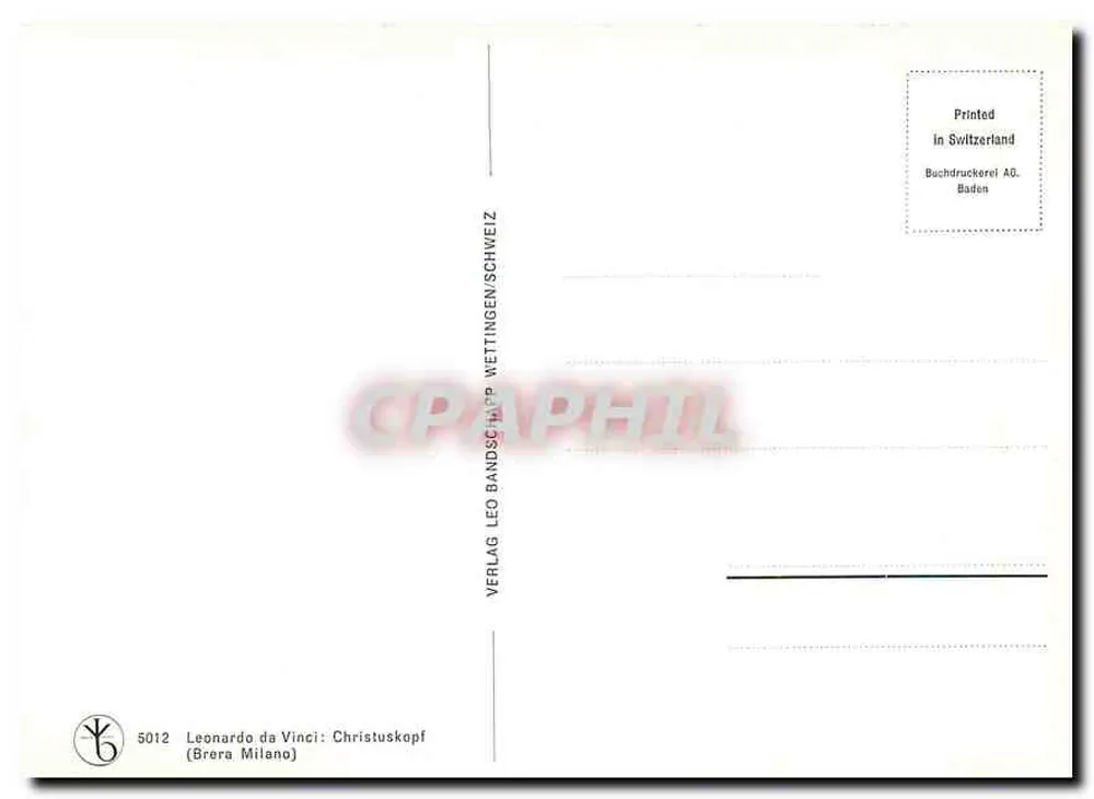 Cabeça de Cristo — desenho de Leonardo da Vinci — Verlag Leonardo da Vinci (Brera Milano) - Verso