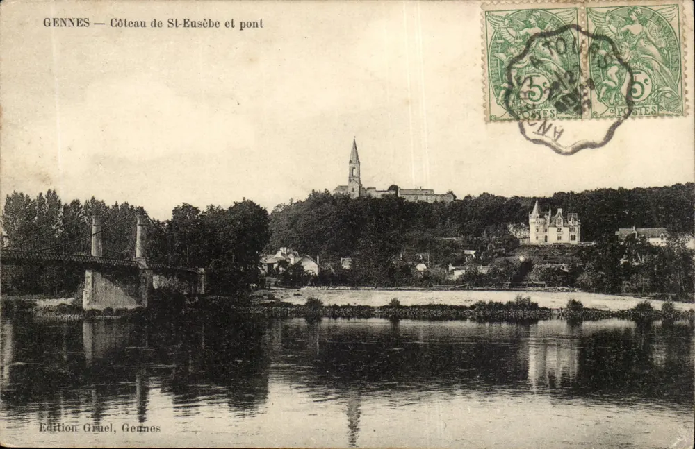 Gennes — Côteau de St-Eusèbe e ponte — Edição Gruel, Gennes - Frente