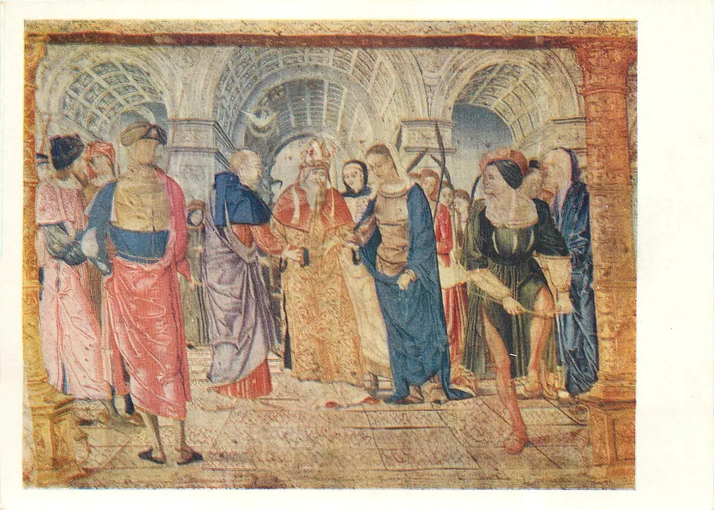 Het huwelijk van Maria — fragment van een tapijt uit de serie «Historie van de Maagd Maria» — Ermitage, begin van de 16e eeuw - Voorkant