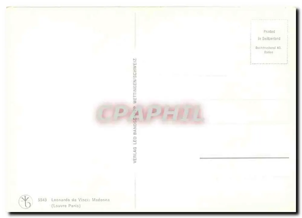 Madonna — reprodução da obra de Leonardo da Vinci — editora Verlag Leo Band, Wettlingen/Suíça, n° 5543 - Verso