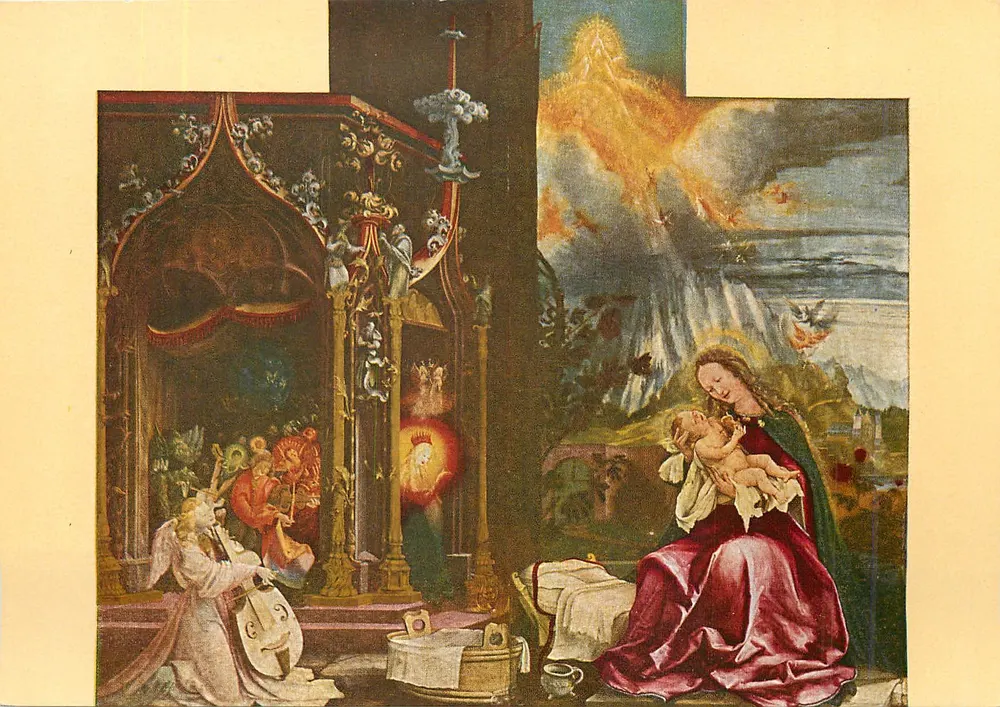 Natividade e Concerto dos Anjos — Retábulo de Isenheim — Grünewald Mathis Nithari (1455-1528) — Escola Renana — Edições Nomis, Paris - Frente