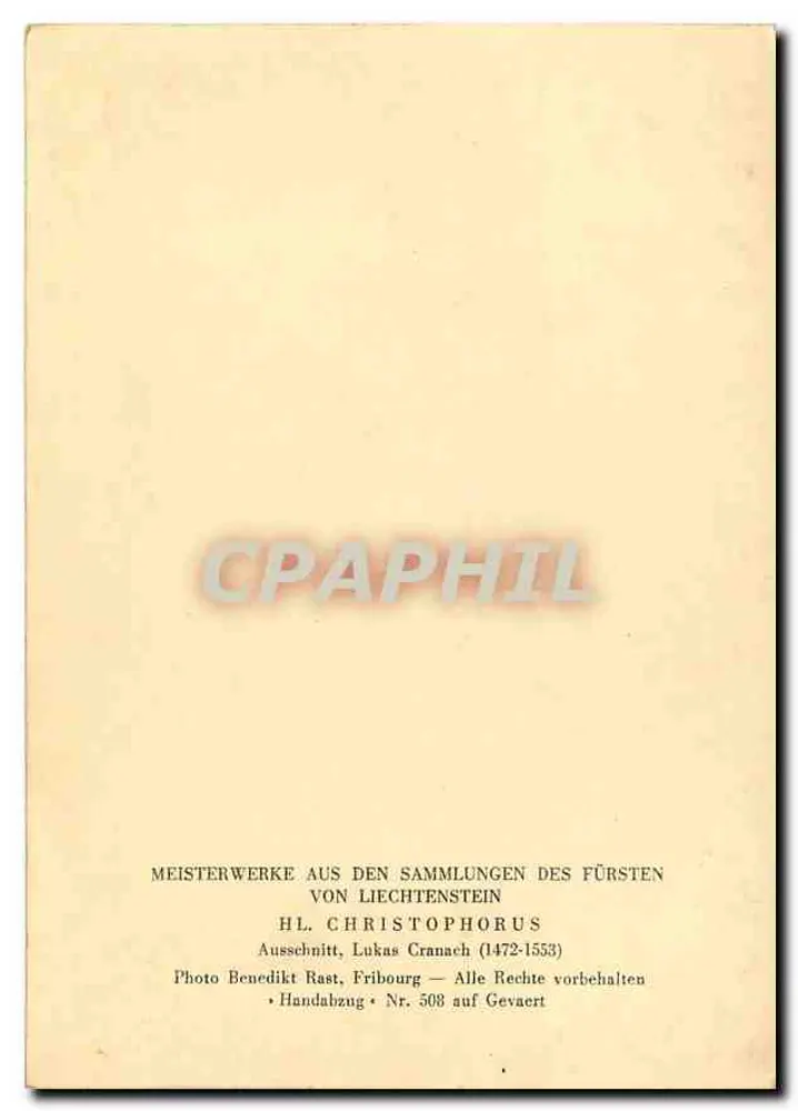 Heiliger Christophorus trägt das Jesuskind — Photogravur — Photo Benedikt Rast, Nr. 508 - Rückseite