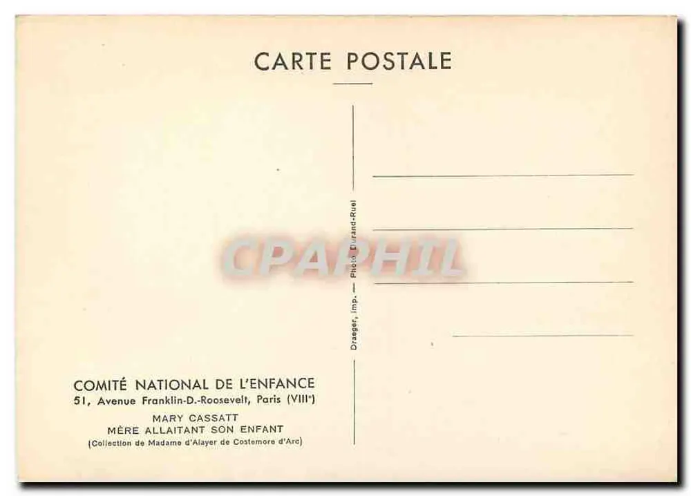 Mãe amamentando seu filho — Mary Cassatt — Comitê Nacional da Criança, Paris - Verso