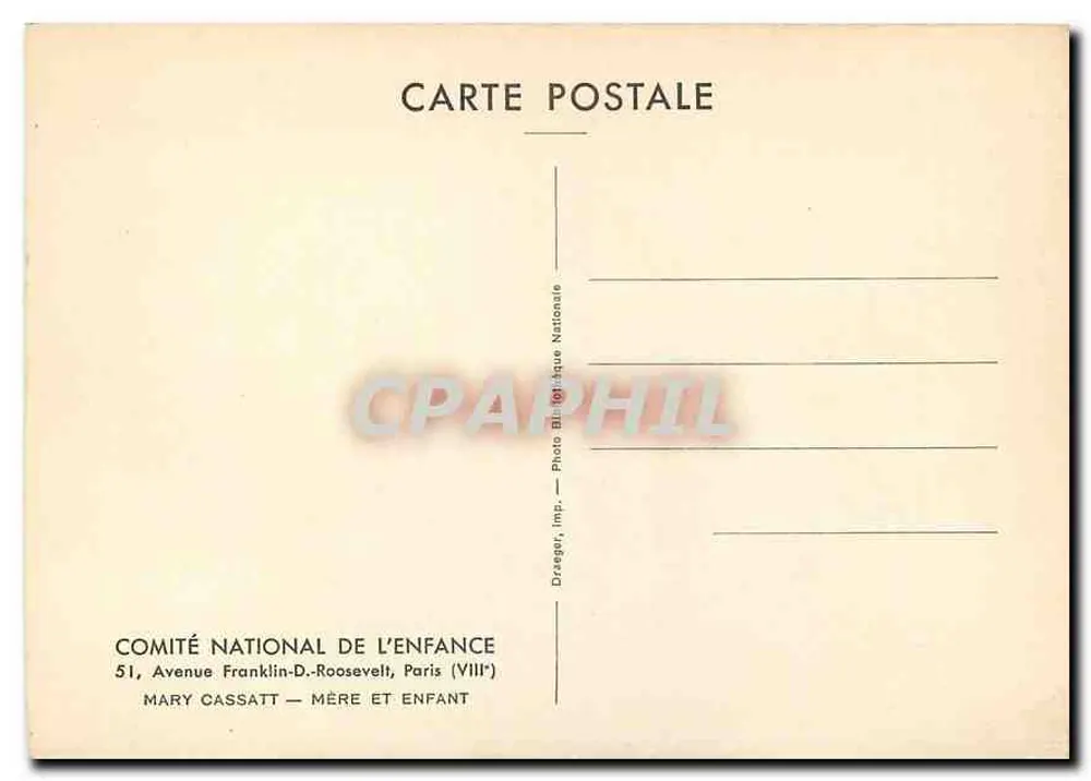 Mãe e filho — ilustração de Mary Cassatt — editada pelo Comitê Nacional da Criança - Verso