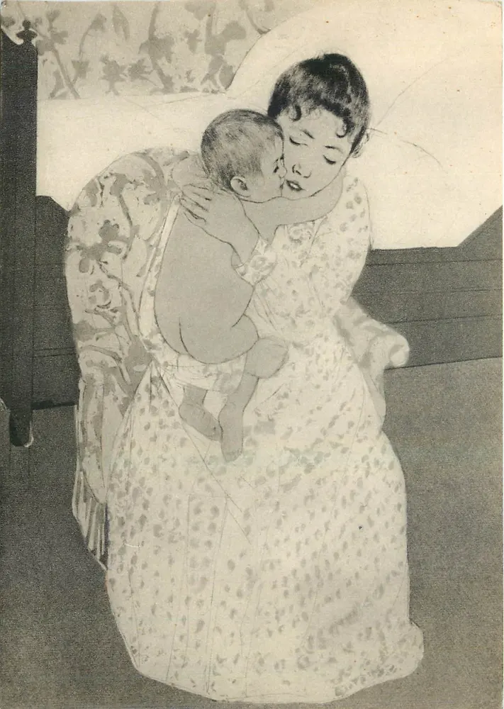 Mãe abraçando seu filho — ilustração — Comitê Nacional da Criança, Paris - Frente
