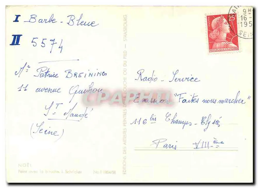Natal com anjos — Éditions I. Schrickel — N° F-1804/58 - Verso