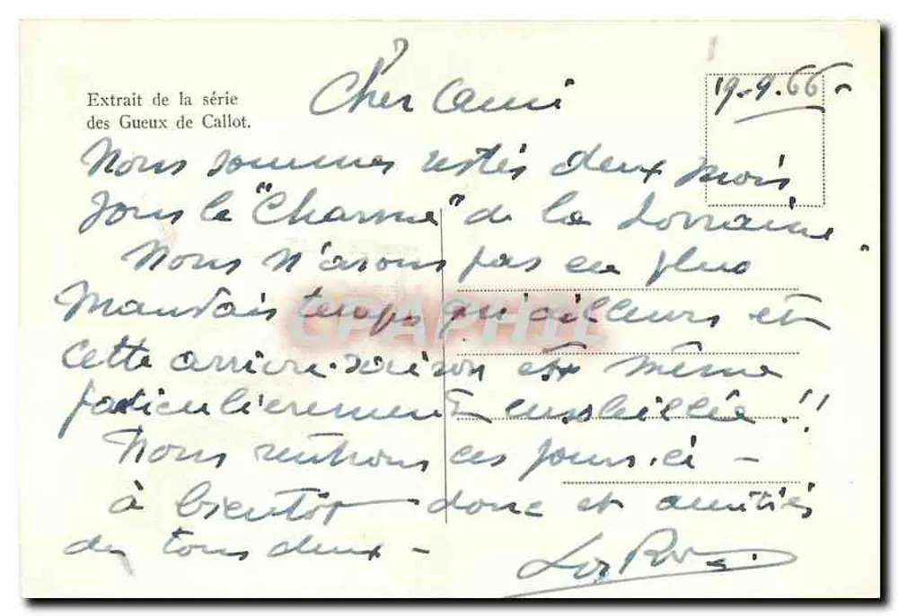Família com recém-nascido — Extraído da série dos Mendigos de Callot — editor não visível - Verso
