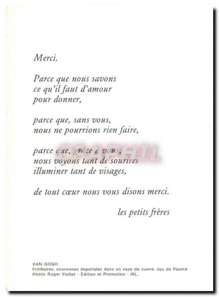 Fritillaires impériales dans un vase de cuivre — Van Gogh — Photo Roger Viollet — Édition et Promotion IRL - Verso