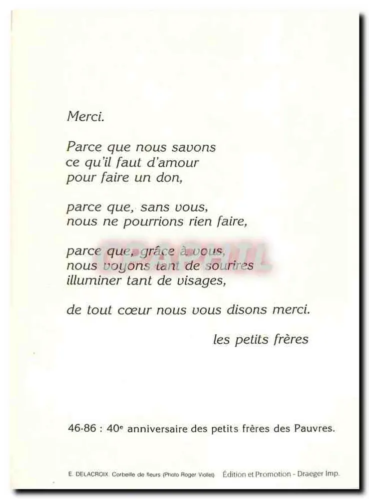 Bouquet de fleurs — Avons-nous donné des fleurs avant le pain ? — Édition et Promotion - Draeger Imp. - Verso