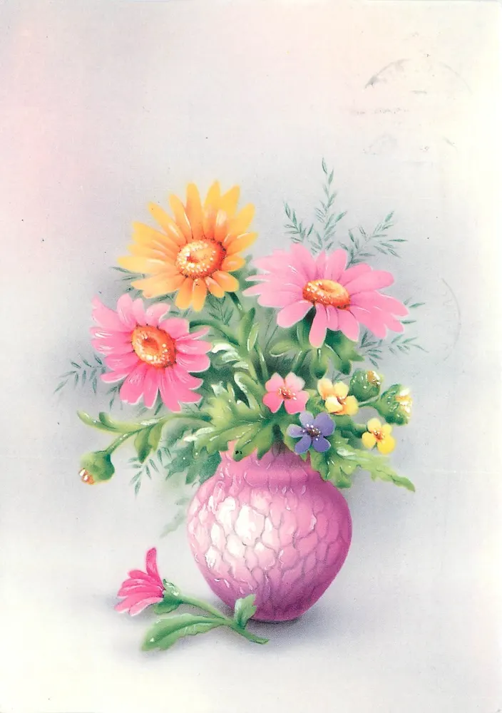 Arranjo de flores — em um vaso rosa — editor DICART - Frente