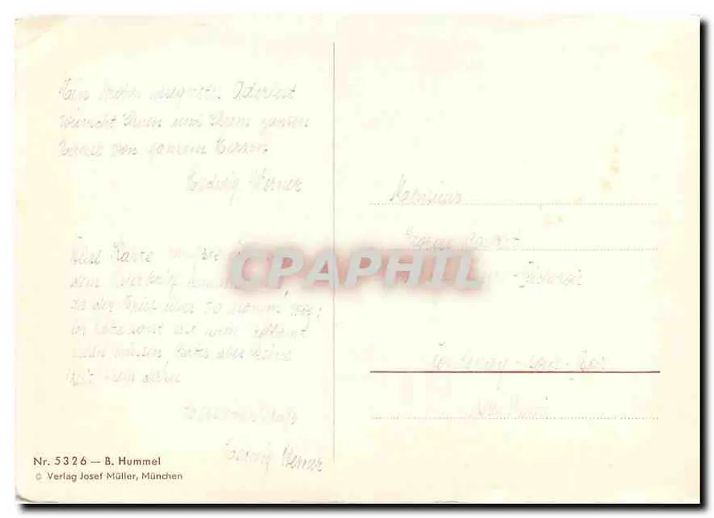 Froher Ostergruß! — Hummel, n° 5326 — Verlag Josef Müller, München - Verso