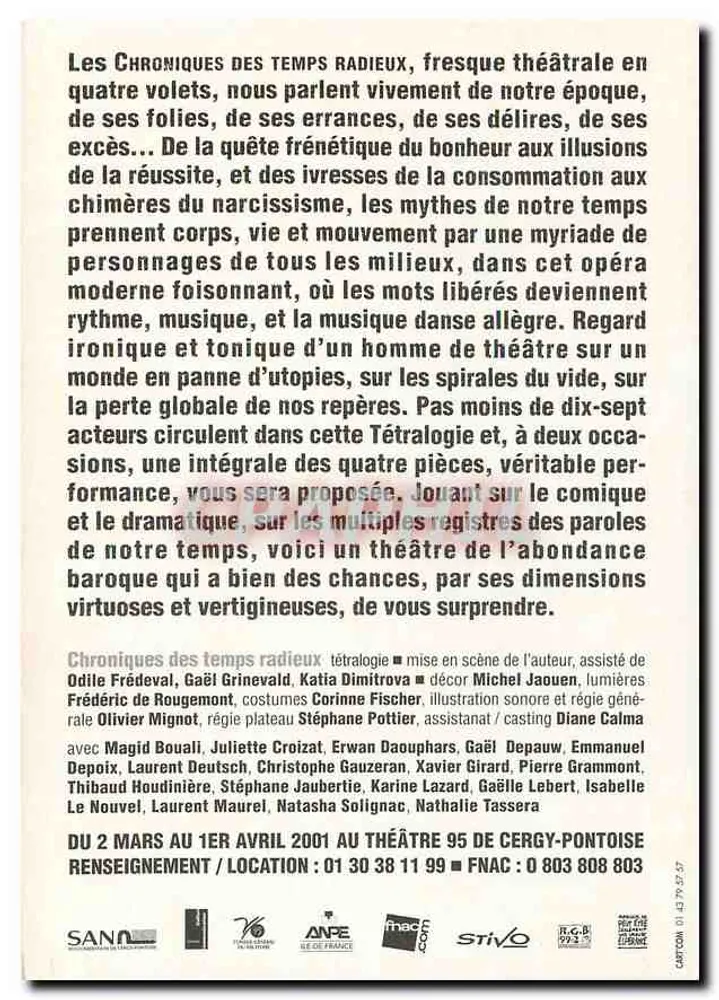 Chroniken der strahlenden Zeiten — Tetralogie — Theater 95 Cergy-Pontoise - Rückseite
