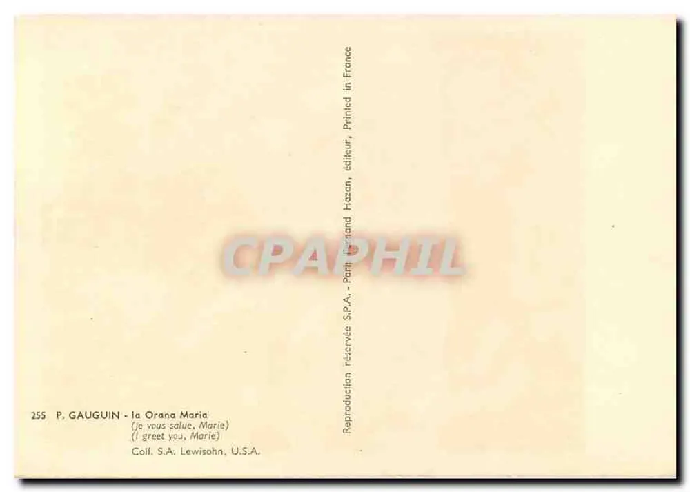 La Orana Maria — reprodução da obra de Paul Gauguin — editor Bernard Hazan, n° 255 - Verso
