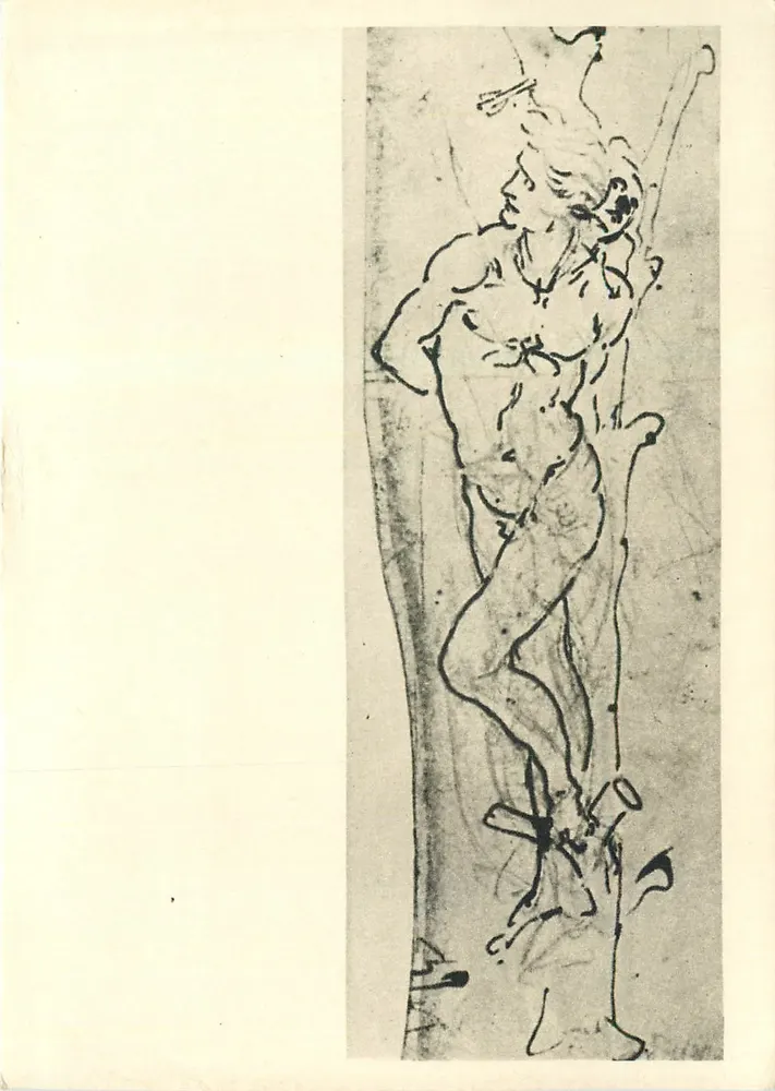 Leonardo da Vinci — Desenho a partir de um croqui metálico, cerca de 1481 — Poligrafcombinat, Kalinine, n° 1076 - Frente