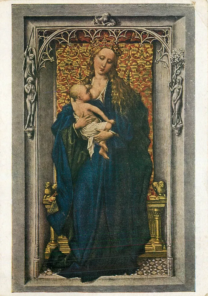 Madonna e Criança — obra de Roger van der Weyden (1420?-1464) — Kunstverlag Wien, série I - Frente