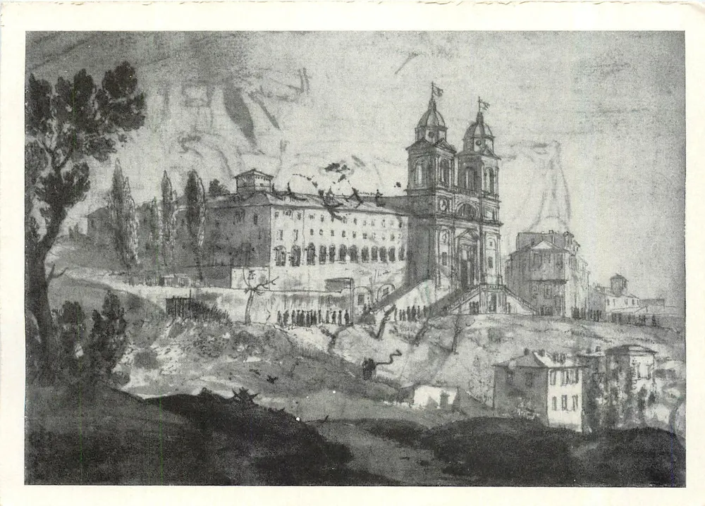 Widok klasztoru Monti w Rzymie — Claude Lorrain (1600-1682) — Wydawca: Państwo Muzeum Państwowego Hermitage - Awers