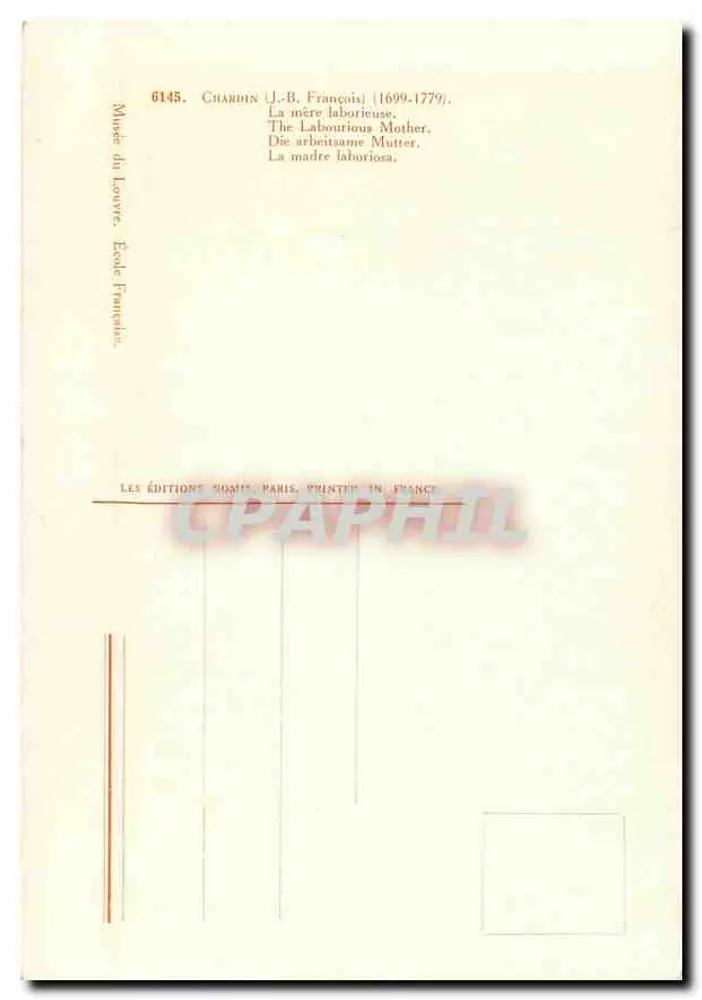 La mère laborieuse — J.-B. Chardin (1699-1779) — Éditions Romis, Paris - Verso